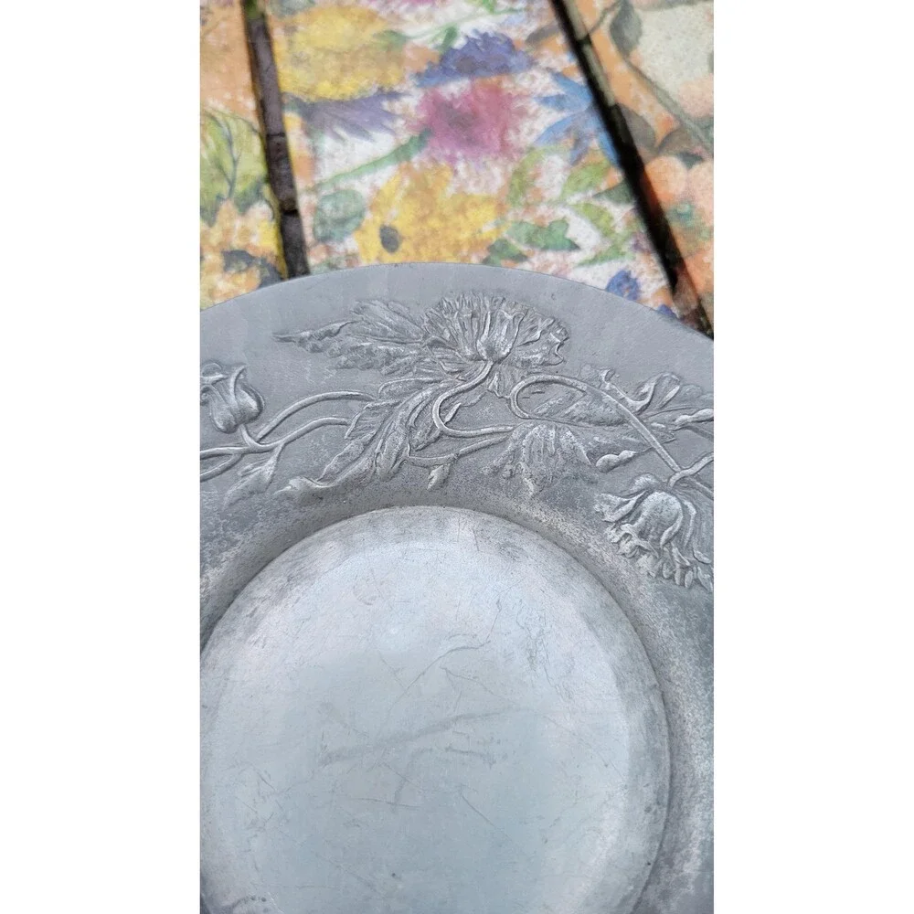Victorian Pewter Picture Frame – Floral Rose Design, 3x2 Photo - Plus Plate
